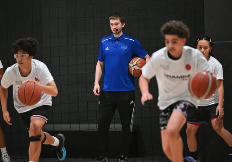 Youth basketball players competing at DME Academy’s Dubai Showcase in April 2025